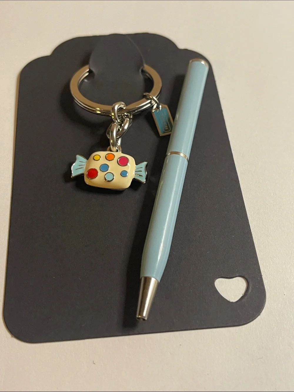 Coach Polished Silver Keyring with Candy Charm and Coach Pen